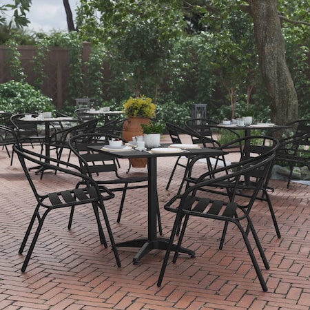 Flash Furniture Lila 27.5in Black Square Aluminum Indoor-Outdoor Table Set with 4 Black Slat Back Chairs TLH-ALUM-28SQ-017BK4-GG